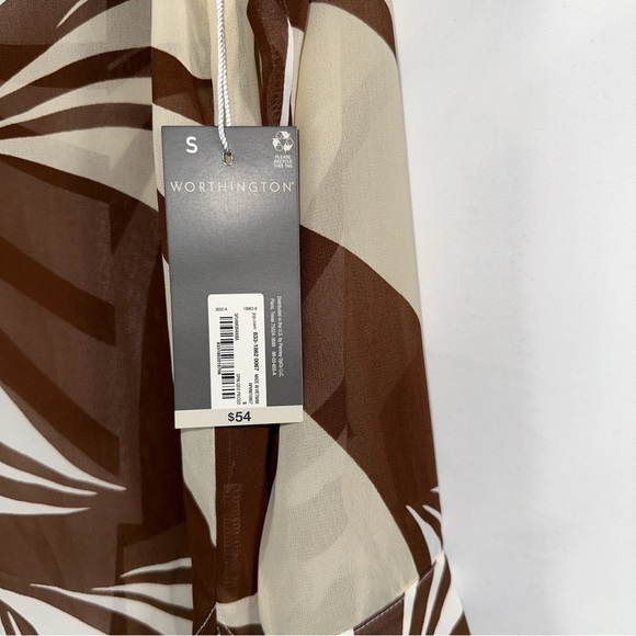 Worthington Top Women's Small Cream and Brown Spin Geo Pieced Blouse NEW - Picture 7 of 9